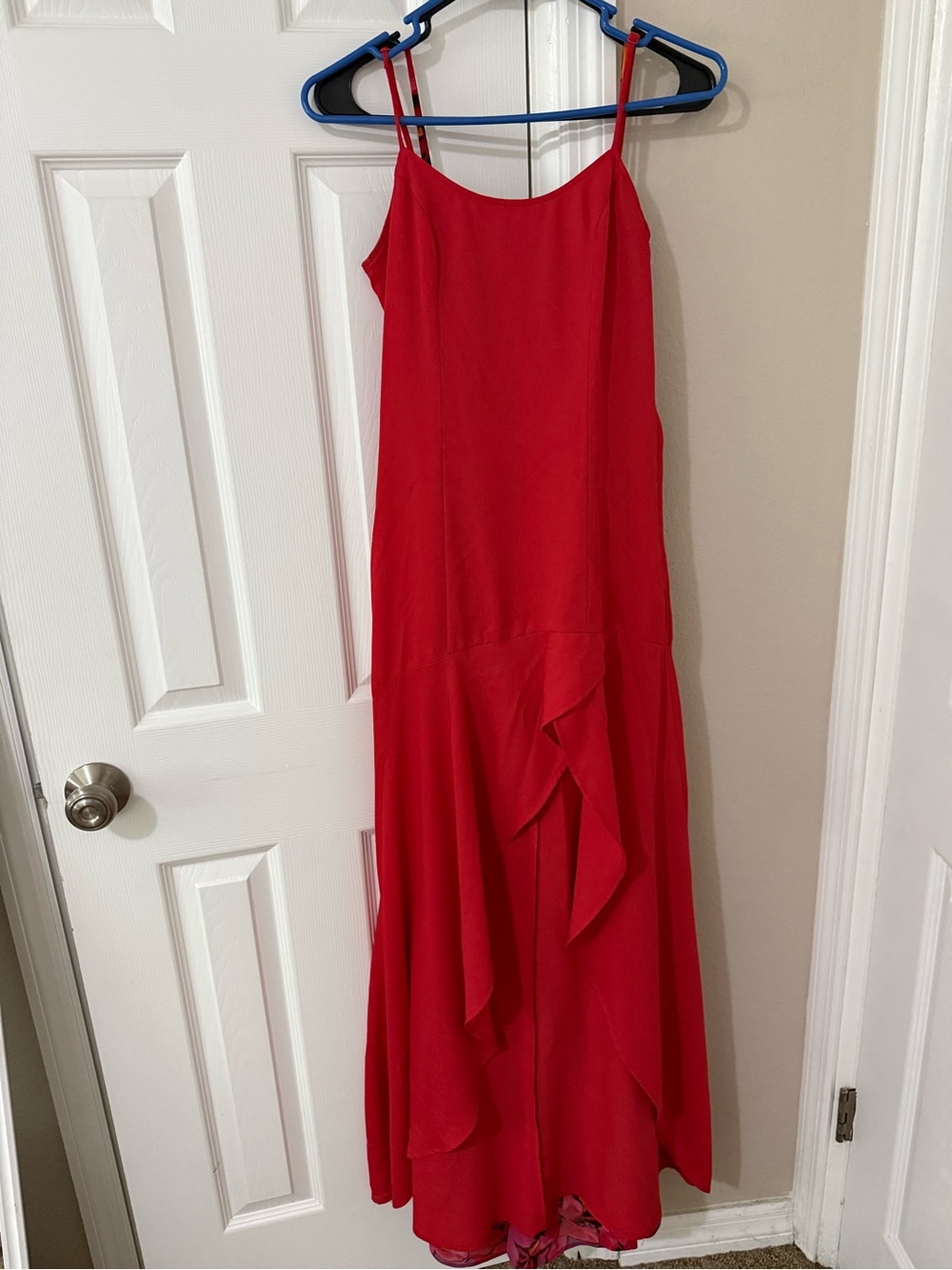 Lulu's Red Ruffle-Detail Spaghetti Strap Maxi Dress